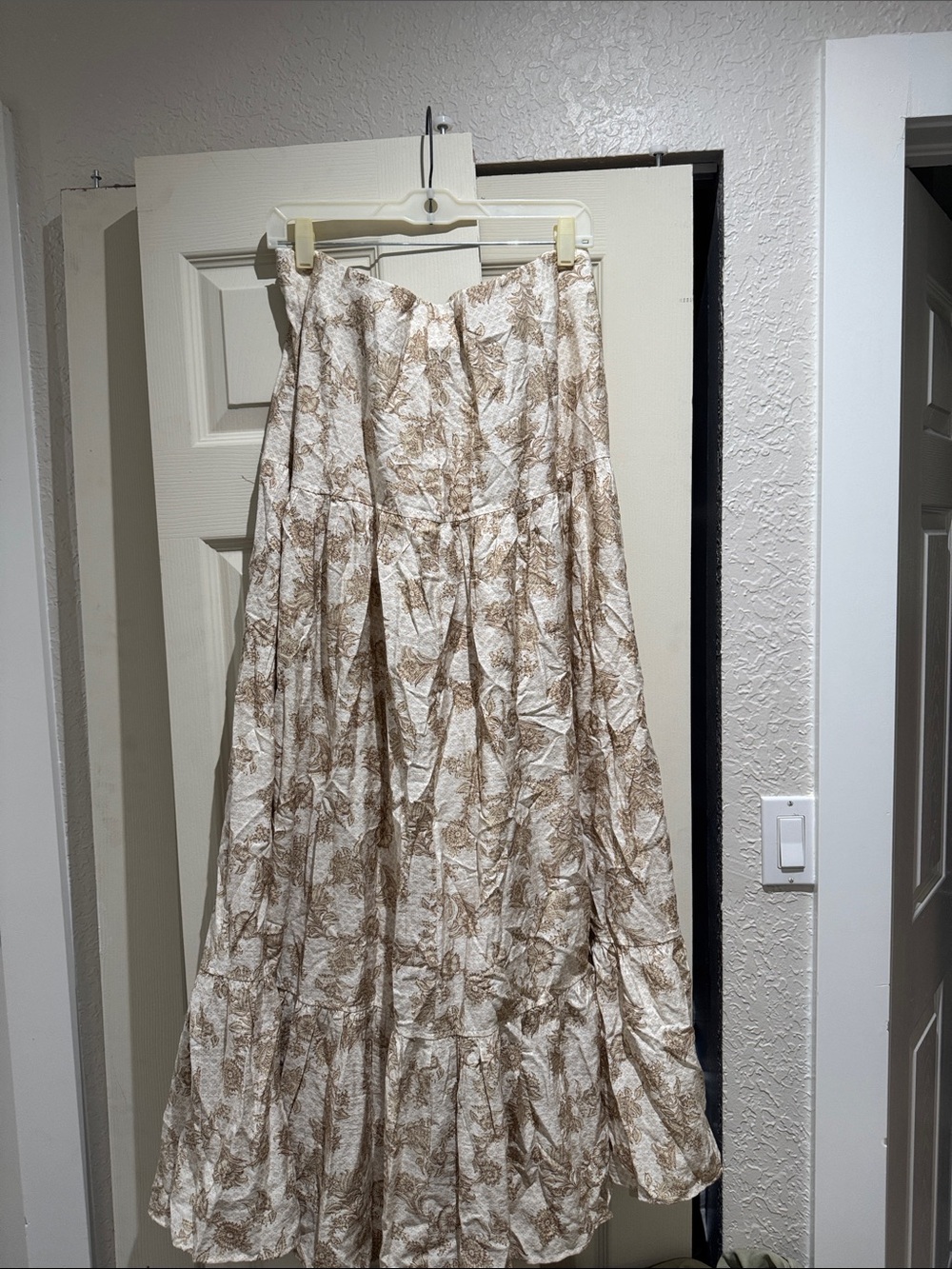 Peace Love World Cream and Brown Floral Tiered Maxi Skirt